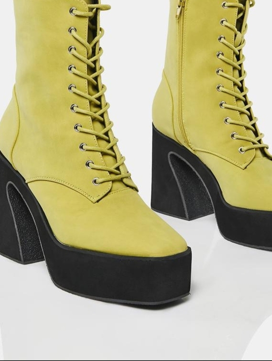 Dolls Kill Shoes - Dolls Kill Yellow Lace-Up Platform Ankle Boots